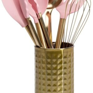 Paris Hilton 7-Piece Kitchen Tool Crock Set – Pink & Gold